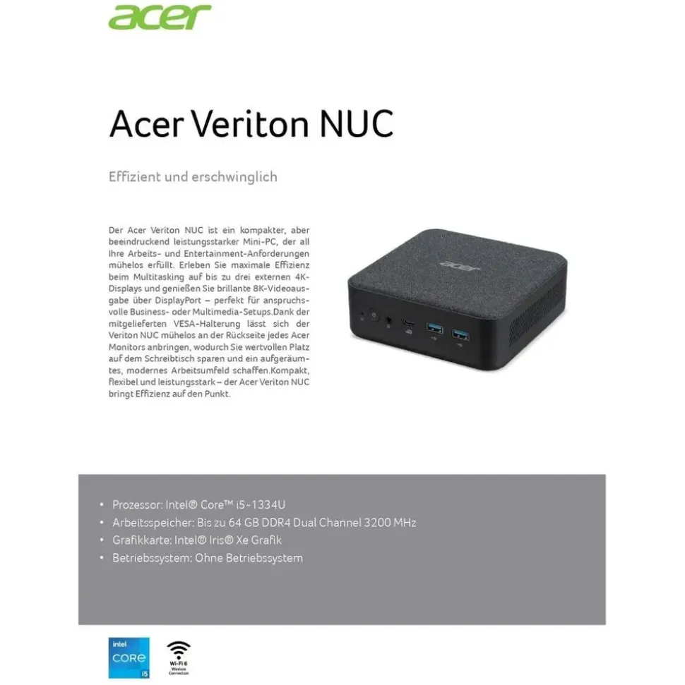 Acer Veriton Mini-PC Core i5-1334U 64 GB RAM SSD Windows 11 Home
