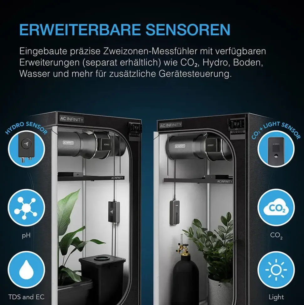 AC Infinity Growbox Komplettset 200W LED Vollspektrum, 60 x 120 x 180 cm Schwarz