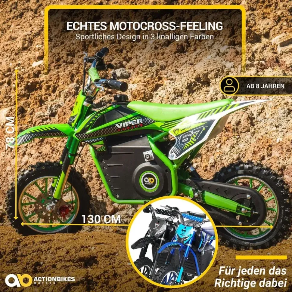 ACTIONBIKES MOTORS Kinder-Crossbike Viper Elektro-Kindermotorrad schwarz (SW)