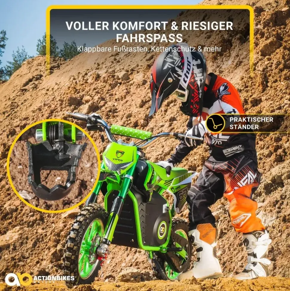 ACTIONBIKES MOTORS Kinder-Crossbike Viper Elektro-Kindermotorrad schwarz (SW)