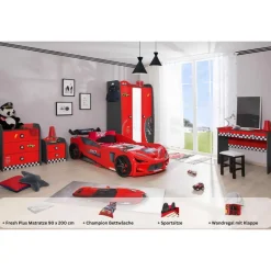 Aileenstore Kinderzimmer komplett Set Autobett Rio 5 teilig Rot