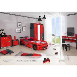 Aileenstore Kinderzimmer komplett Set Autobett Rio 5 teilig Rot