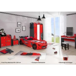 Aileenstore Kinderzimmer komplett Set Autobett Rio 5 teilig Rot