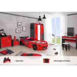 Aileenstore Kinderzimmer komplett Set Autobett Rio 5 teilig Rot