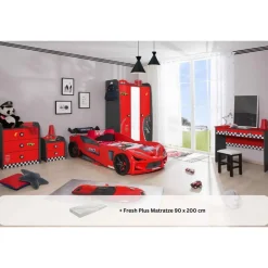 Aileenstore Kinderzimmer komplett Set Autobett Rio 5 teilig Rot