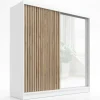 A&J MöbelLand Schwebetürenschrank LINA 2-türig Schrank 200 cm mit Spiegel Weiß