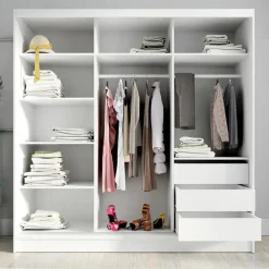 A&J MöbelLand Schwebetürenschrank LINA 2-türig Schrank 200 cm mit Spiegel Weiß
