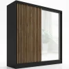 A&J MöbelLand Schwebetürenschrank LINA 2-türig Schrank 200 cm mit Spiegel Schwarz