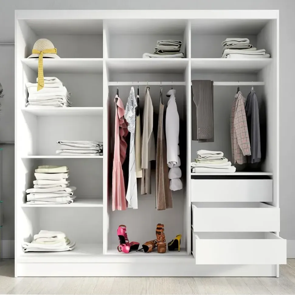 A&J MöbelLand Schwebetürenschrank LINA 2-türig Schrank 200 cm mit Spiegel Grau