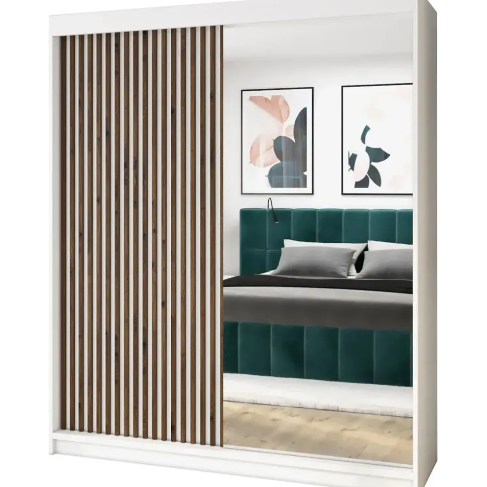 A&J MöbelLand Schwebetürenschrank MIT 120 x 215 x 59,5 cm Weiß