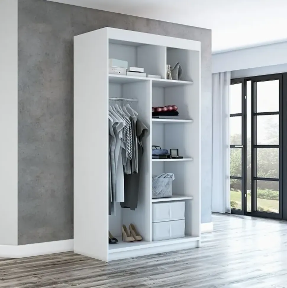 A&J MöbelLand Schwebetürenschrank MIT 120 x 215 x 59,5 cm Weiß