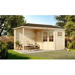 Alpholz 5-Eck Gartenhaus mit Anbau Modell Franz-28 5,25 x 2,75 x 2,57 cm natur