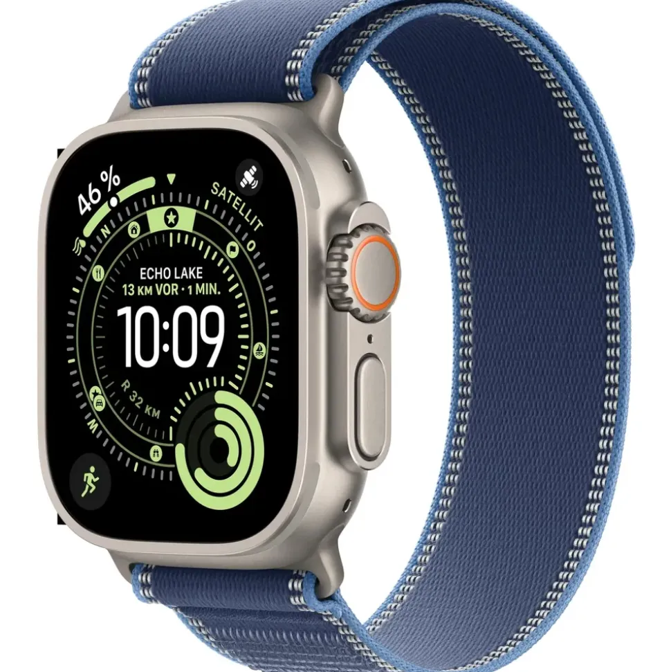 Apple Watch Ultra 3 GPS + Cellular 49 mm Titangehäuse Natur Trail Loop Blau/Hellblau S/M