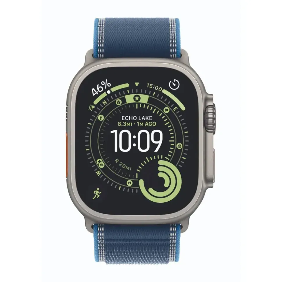 Apple Watch Ultra 3 GPS + Cellular 49 mm Titangehäuse Natur Trail Loop Blau/Hellblau S/M