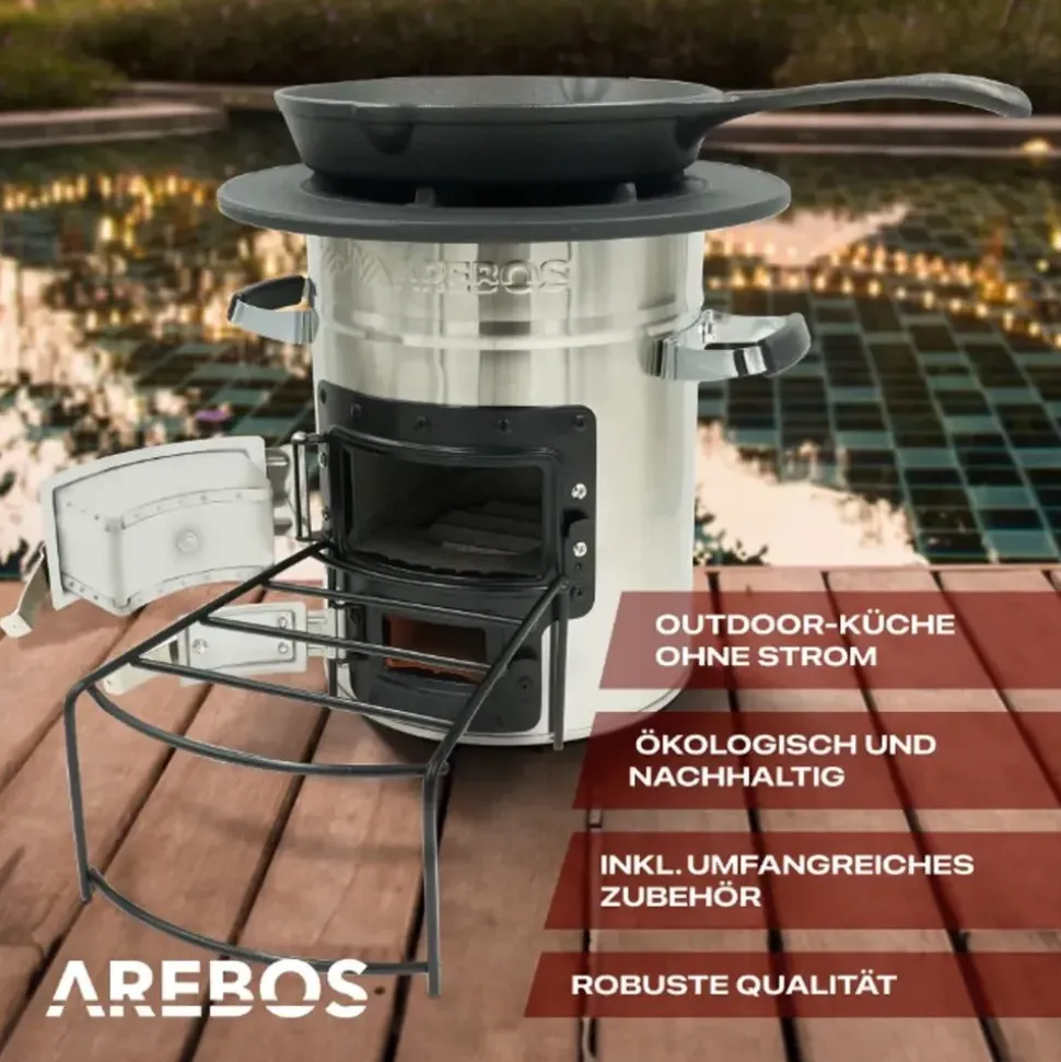 Arebos Raketenofen Größe 10,7 kg Gusseisen Silber