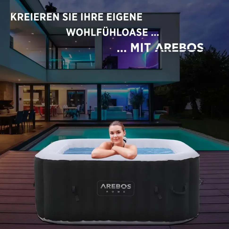 Arebos Whirlpool 154 x 154 x 65 cm Schwarz