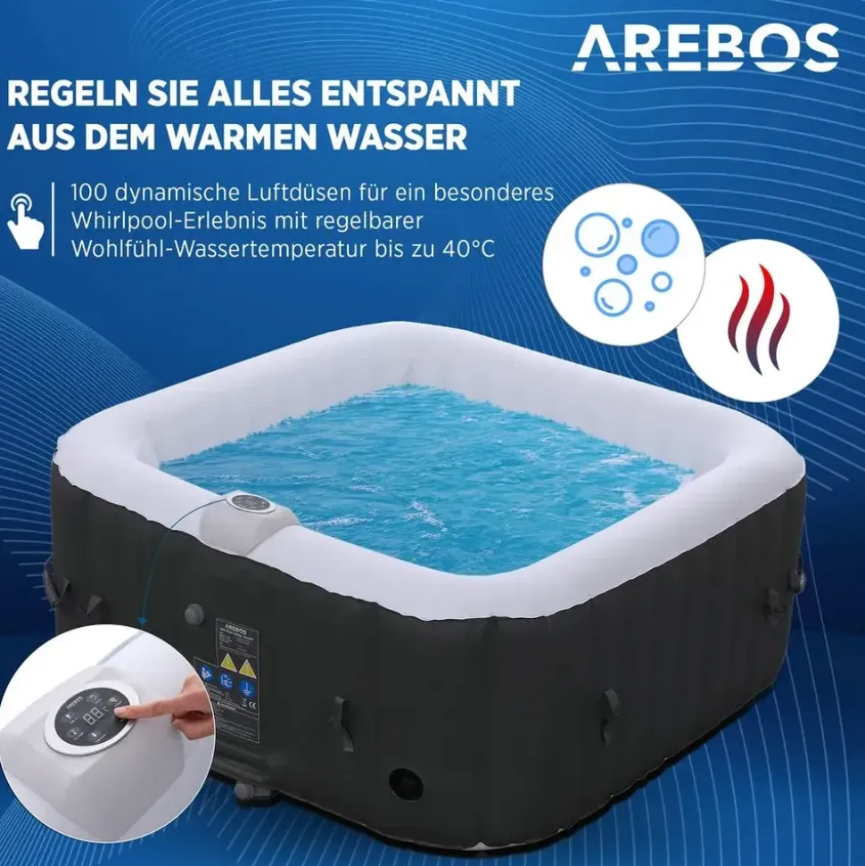 Arebos Whirlpool 154 x 154 x 65 cm Schwarz