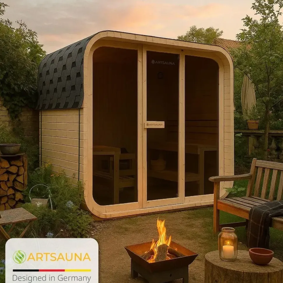 Artsauna Fasssauna Fjora 9 kW Ofen Glasfront