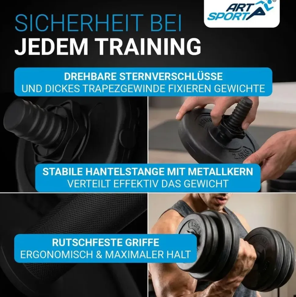 ArtSport Hantelset 30 kg Kurzhantel Set schwarz