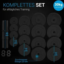 ArtSport Hantelset 30 kg Kurzhantel Set schwarz