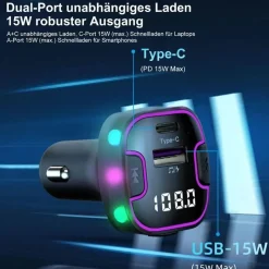astraveo Zigarettenanzünder USB C Auto Ladegerät Bluetooth 5.3 FM Transmitter für iPhone 17 16 15 14 Samsung Galaxy S26 S25 S24 S23 S22 Andorid