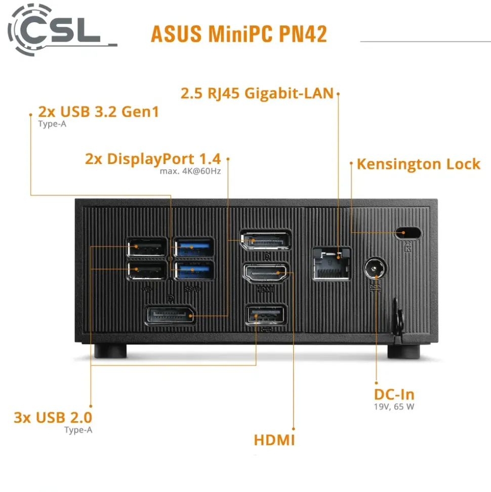 Asus Mini-PC PN42 2023 4K Ultra HD Intel N100 3,4 GHz 32 GB RAM 500 GB SSD Intel UHD Graphics Windows 11 Home