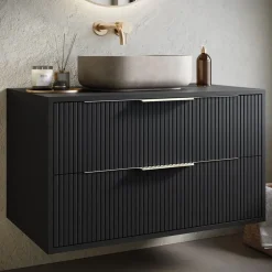 Badplaats Waschbeckenunterschrank Rimini 2 Schubladen 80 x 46 x 46 cm Schwarz Matt