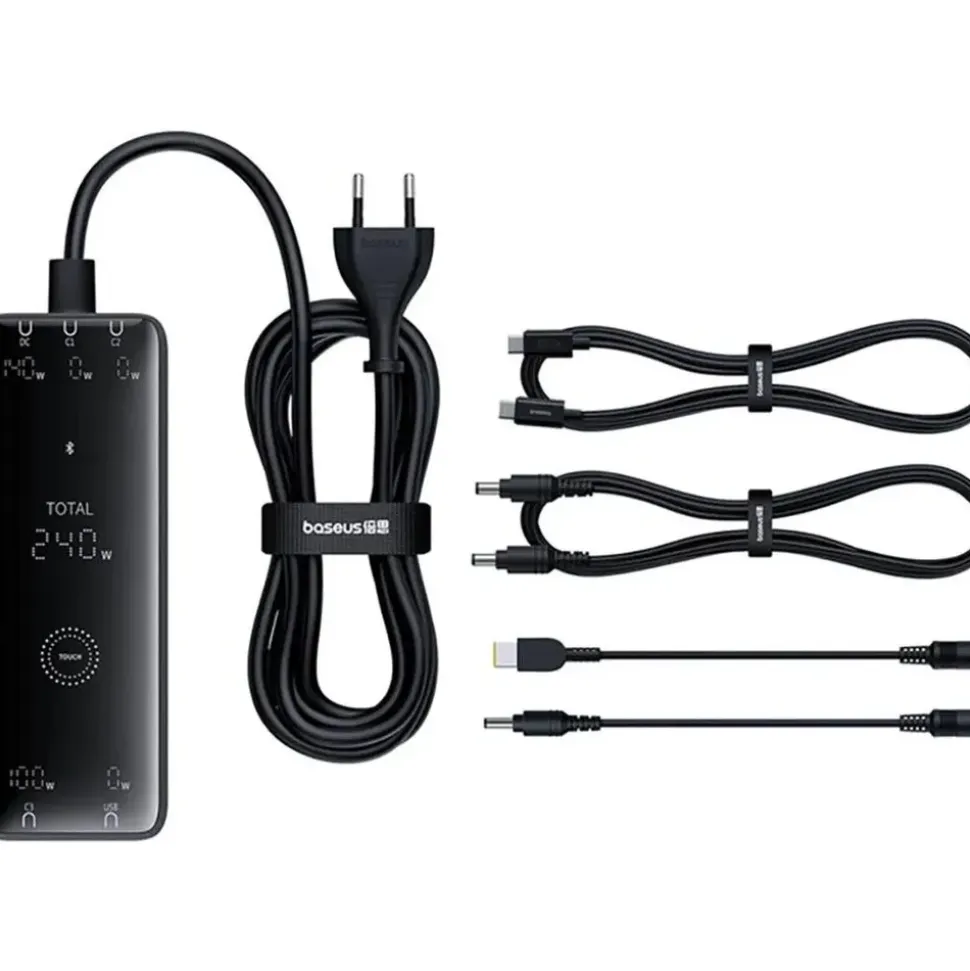Baseus GaN 3x USB-C USB DC, 240W Smart-Desktop-Schnellladegerät – Schwarz