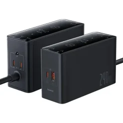 Baseus GaN 3x USB-C USB DC, 240W Smart-Desktop-Schnellladegerät – Schwarz