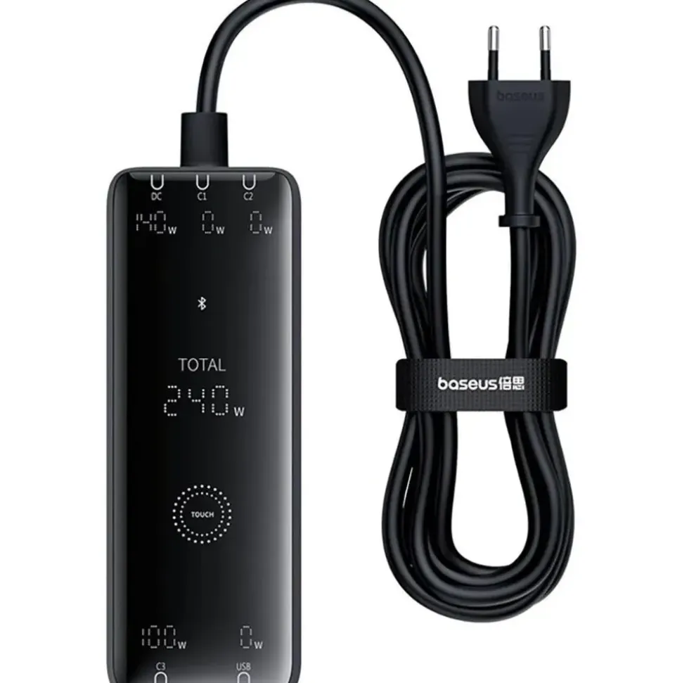 Baseus GaN 3x USB-C USB DC, 240W Smart-Desktop-Schnellladegerät – Schwarz