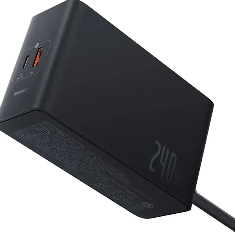 Baseus GaN 3x USB-C USB DC, 240W Smart-Desktop-Schnellladegerät – Schwarz