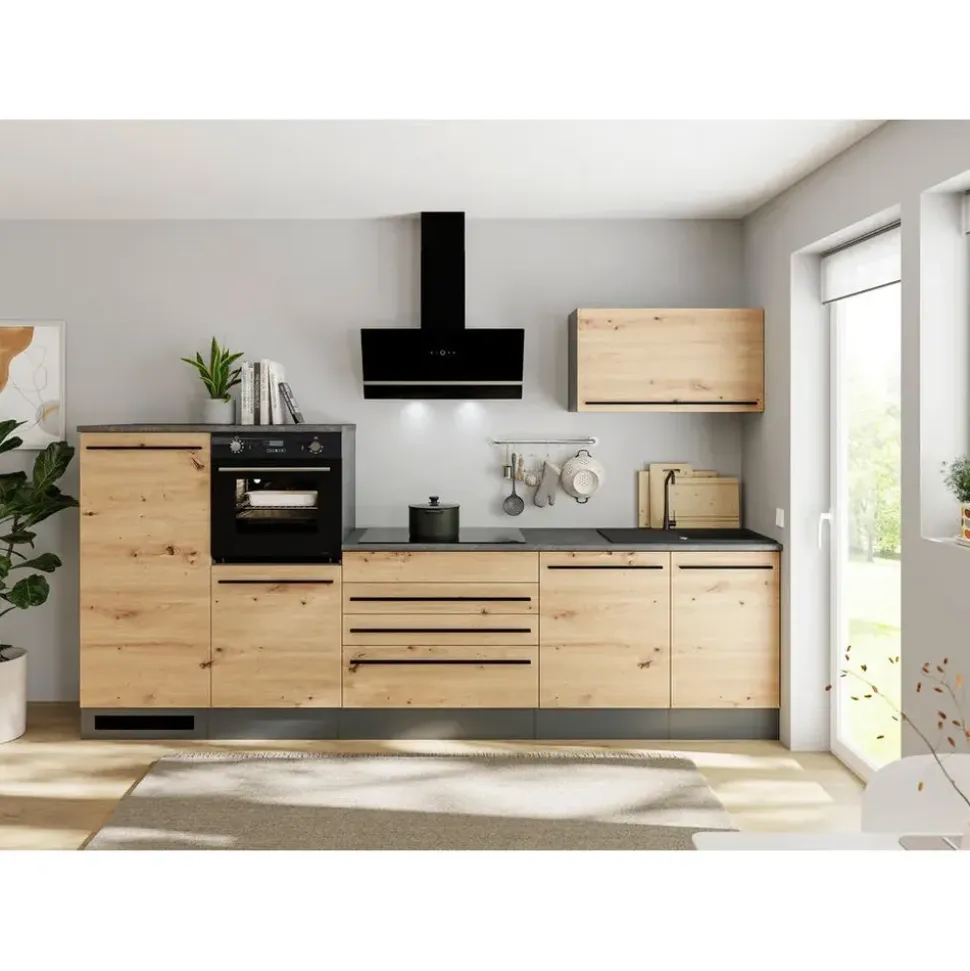 BASIC by Balculina Küchenzeile Jazz 320 cm anthrazit/artisan eiche/metallic braun/anthrazit/braun