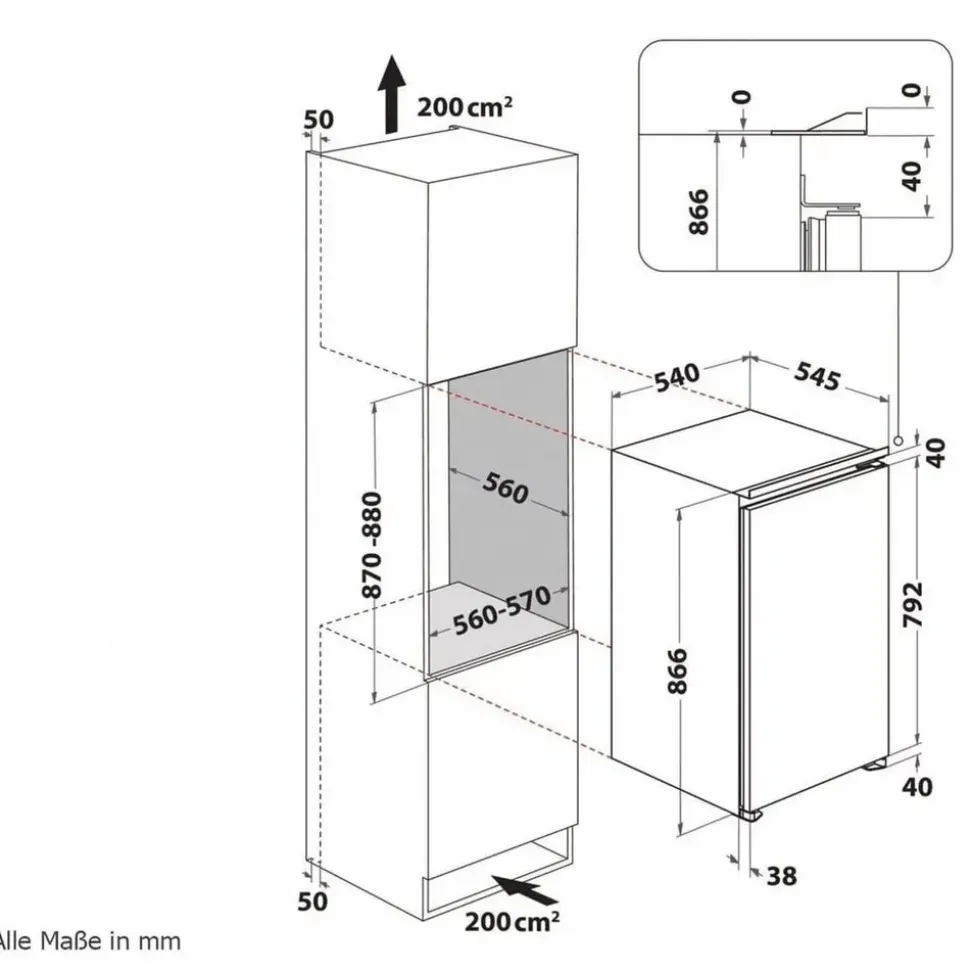 Bauknecht KSI 9GF2 Einbaukühlschrank (110 l, 866 mm hoch)
