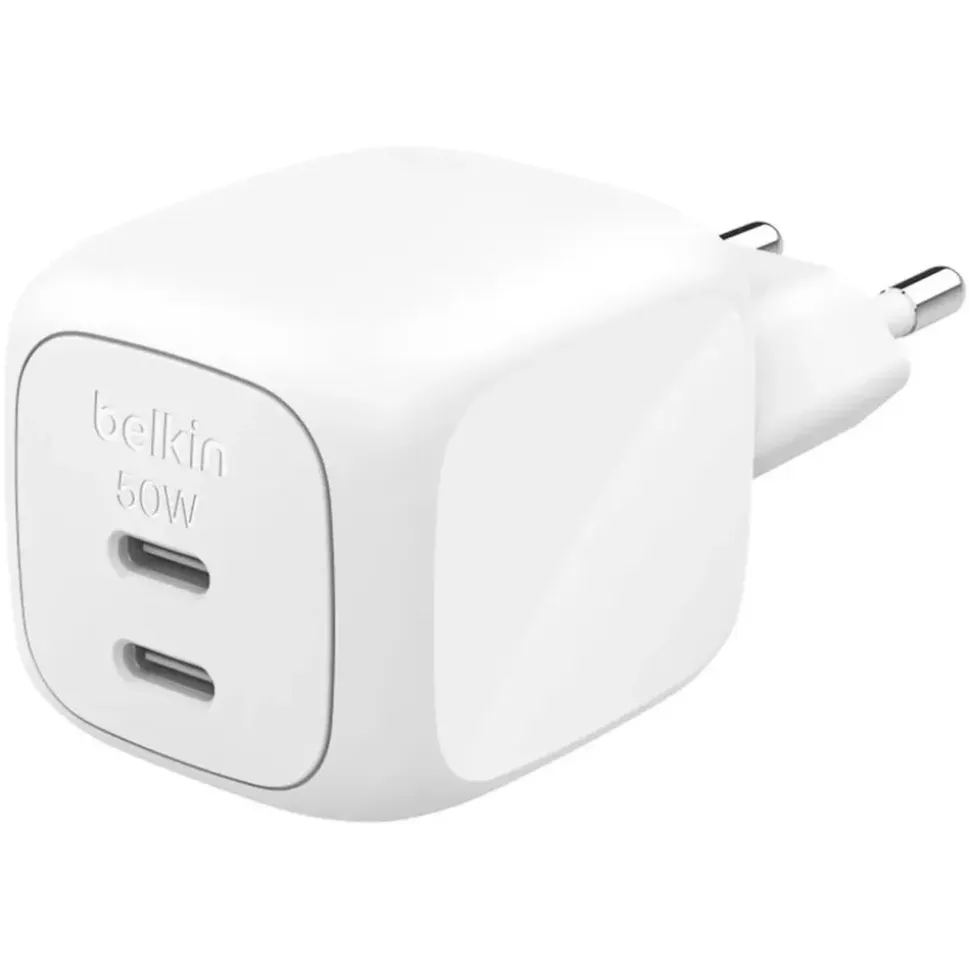 Belkin Dual USB-C Ladegerät Power Delivery und PPS (50 W) weiß