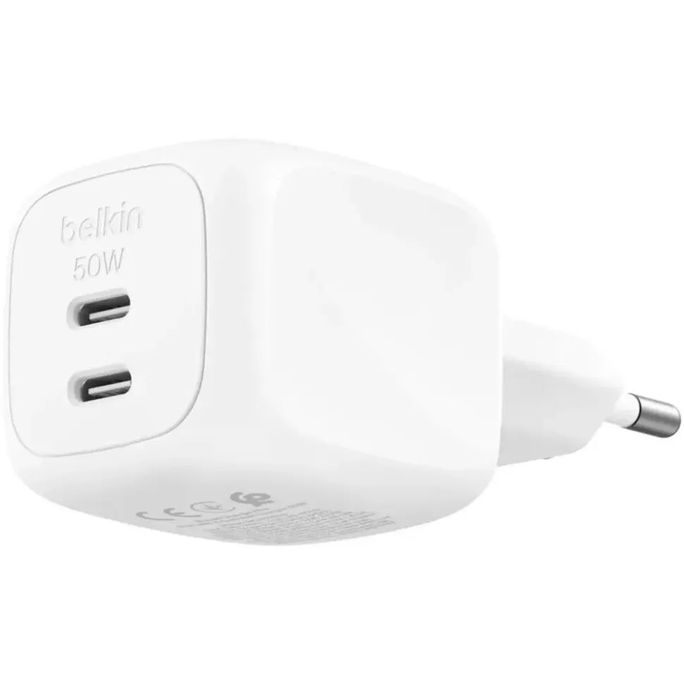 Belkin Dual USB-C Ladegerät Power Delivery und PPS (50 W) weiß