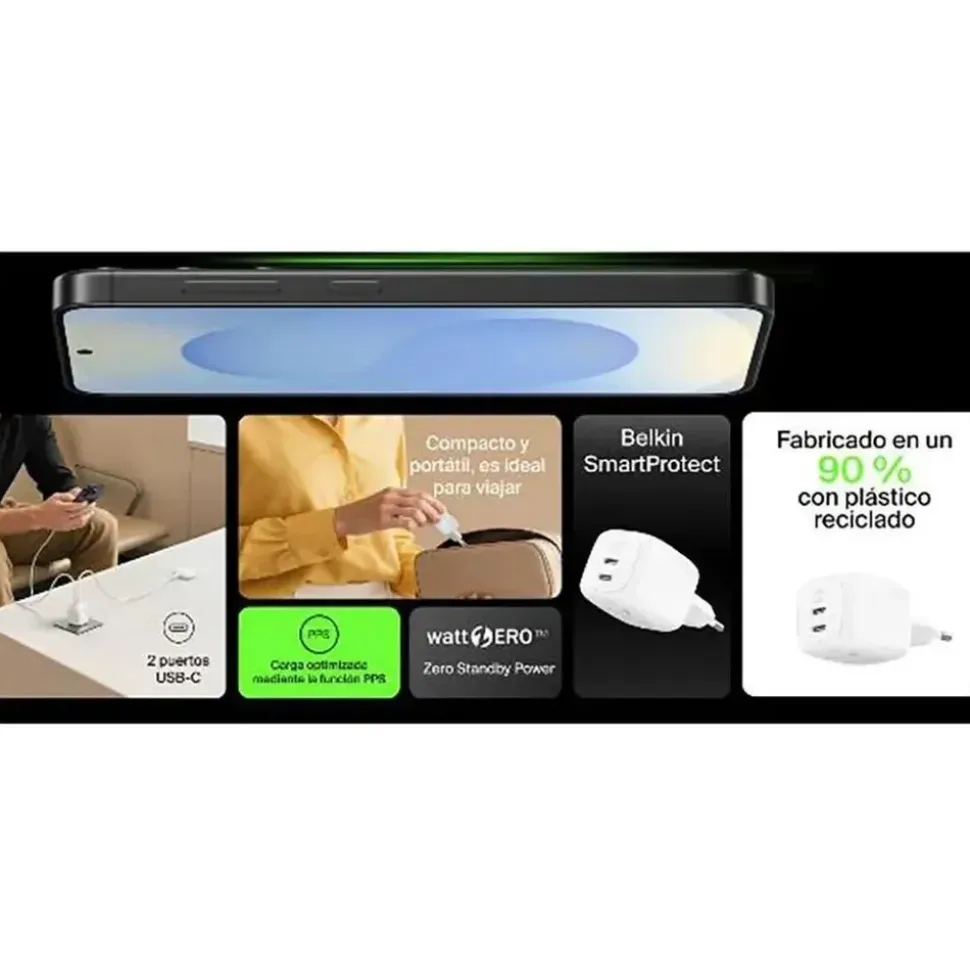 Belkin Dual USB-C Ladegerät Power Delivery und PPS (50 W) weiß