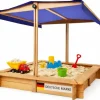 BestLivings Sandkasten mit Dach 98x98x17 cm braun