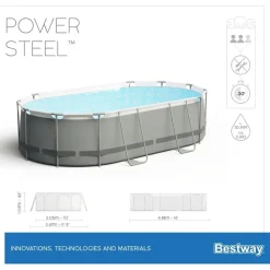 BESTWAY Power Steel Frame Pool oval Set 488 x 305 x 107 cm inkl. Filterpumpe (5-tlg.)
