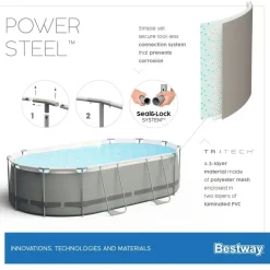 BESTWAY Power Steel Frame Pool oval Set 488 x 305 x 107 cm inkl. Filterpumpe (5-tlg.)