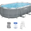 BESTWAY Power Steel Frame Pool oval Set 427 x 250 x 100 cm inkl. Filterpumpe (3-tlg.)