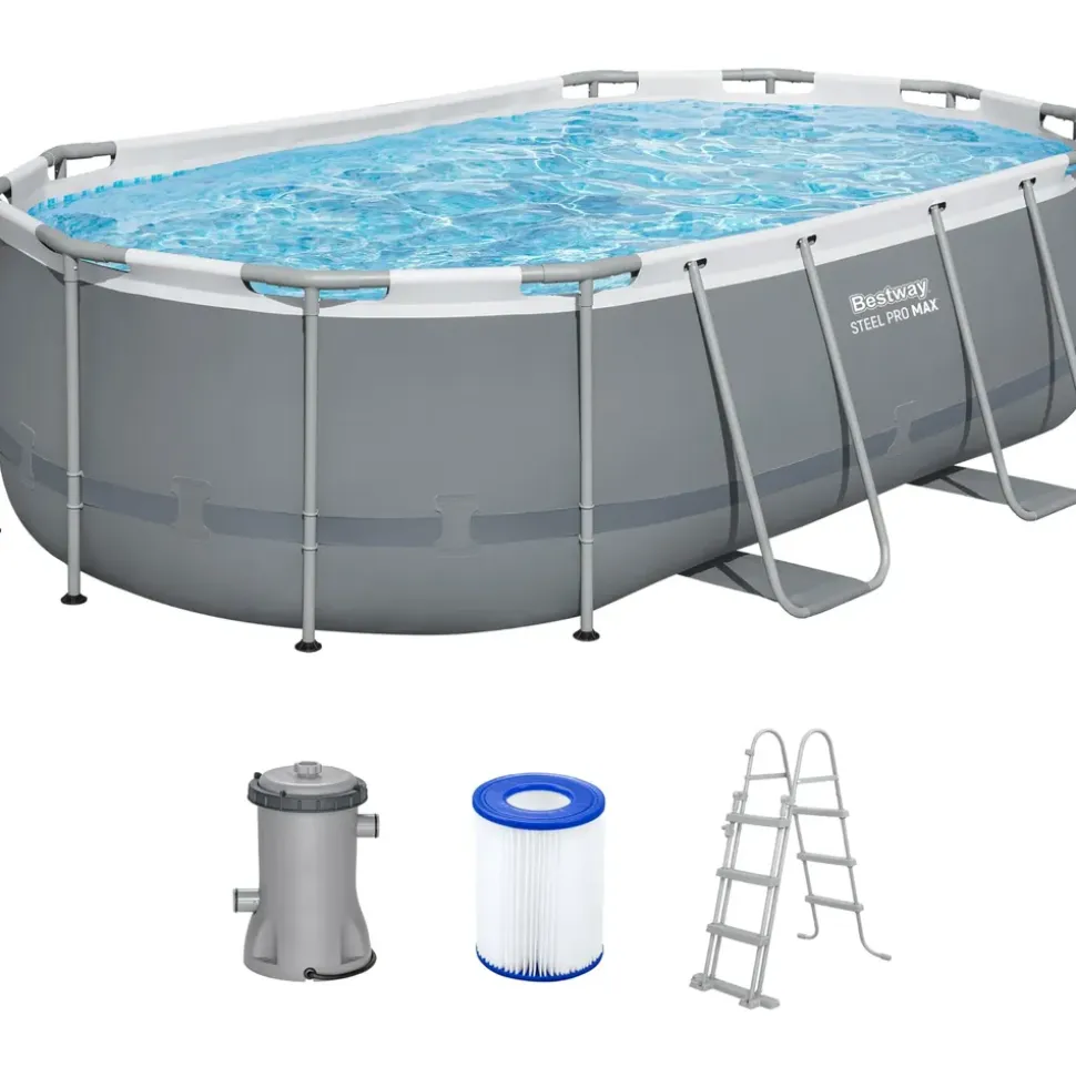 BESTWAY Power Steel Frame Pool oval Set 427 x 250 x 100 cm inkl. Filterpumpe (3-tlg.)