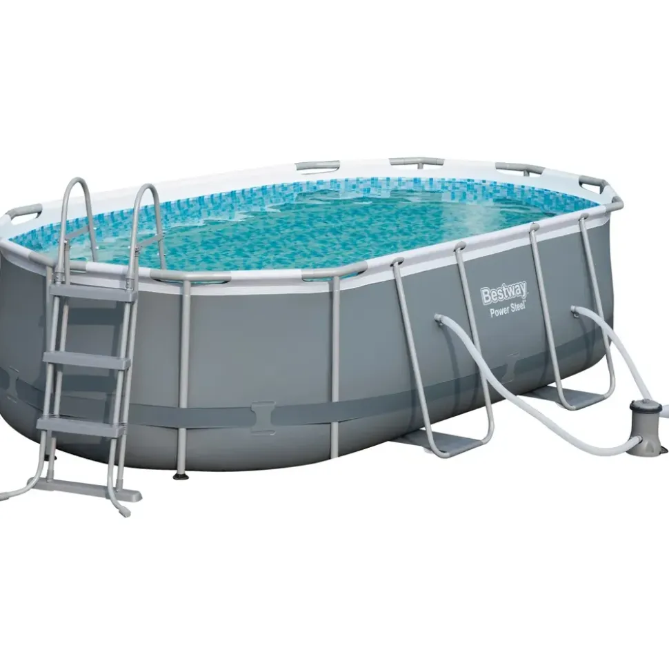 BESTWAY Power Steel Frame Pool oval Set 427 x 250 x 100 cm inkl. Filterpumpe (3-tlg.)
