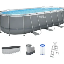 BESTWAY Power Steel Frame Pool oval Set 549 x 274 x 122 cm inkl. Filterpumpe (4-tlg.)