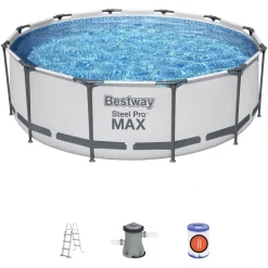 BESTWAY Steel Pro Max Frame Pool  Set 366 x 100 cm lichtgrau inkl. Filterpumpe