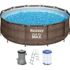BESTWAY Steel Pro Max Frame Pool Set 366 x 100 cm rattanoptik inkl. Filterpumpe + Poolleiter