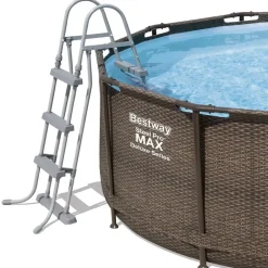 BESTWAY Steel Pro Max Frame Pool Set 366 x 100 cm rattanoptik inkl. Filterpumpe + Poolleiter