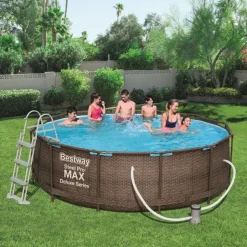 BESTWAY Steel Pro Max Frame Pool Set 366 x 100 cm rattanoptik inkl. Filterpumpe + Poolleiter