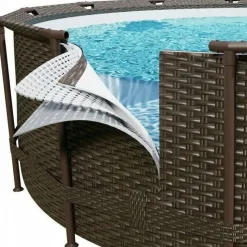BESTWAY Steel Pro Max Frame Pool Set 366 x 100 cm rattanoptik inkl. Filterpumpe + Poolleiter