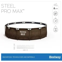 BESTWAY Steel Pro Max Frame Pool Set 366 x 100 cm rattanoptik inkl. Filterpumpe + Poolleiter