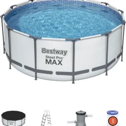BESTWAY Steel Pro Max Frame Pool Set 366 x 122 cm lichtgrau inkl. Filterpumpe